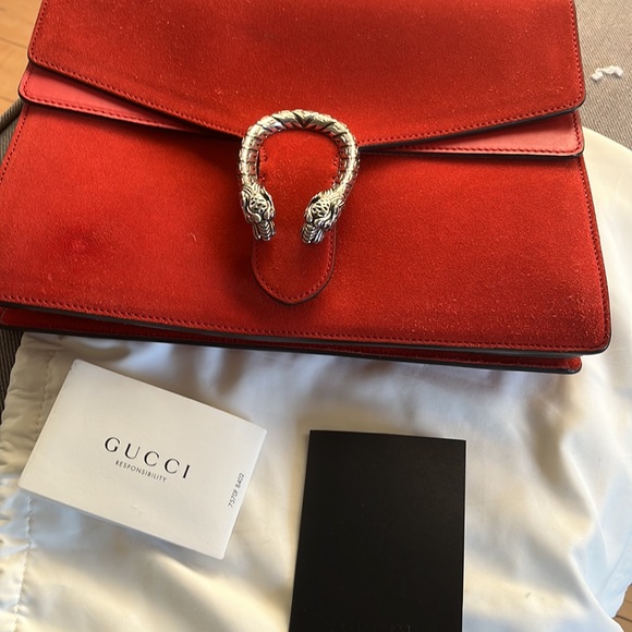 Gucci Red Suede Large Dionysus Shoulder Bag - Picture 13 of 17